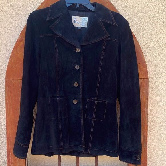 🧥VINTAGE RIP CURL GIRL BLACK LEATHER SUEDE JACKET SZ M. Good Condition - Picture 1 of 6